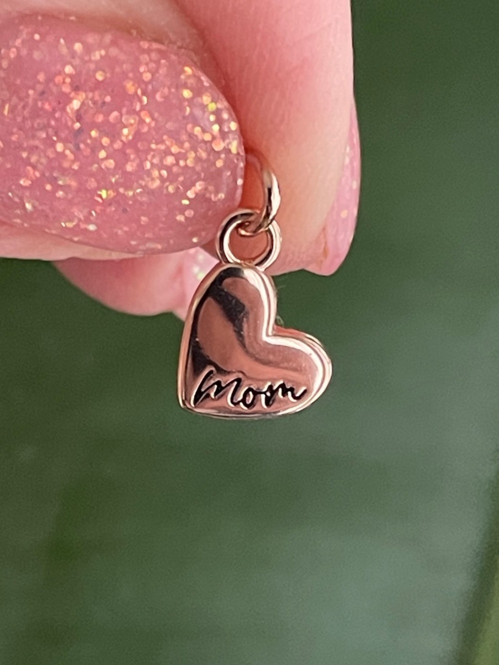 Rose Gold Puffed Heart "Mom" Charm Pendant - Dainty & Polished